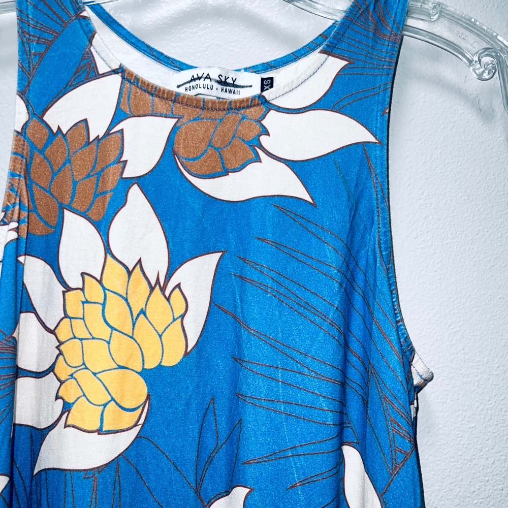 Fighting Eel Ava Sky Blue Palawan Sunflower Dress Sz … Gem